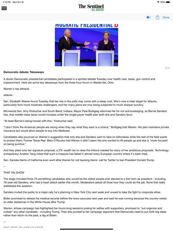 The Sentinel All Access iPad screenshot