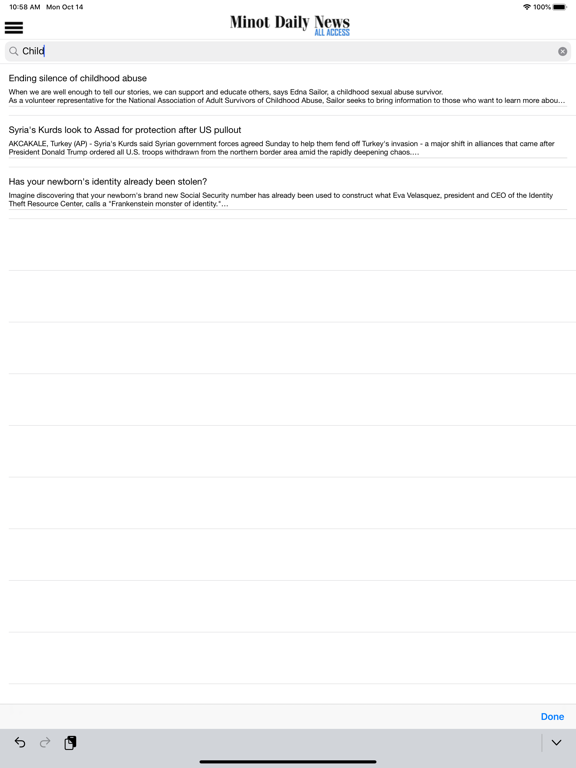 Minot Daily News All Access iPad screenshot