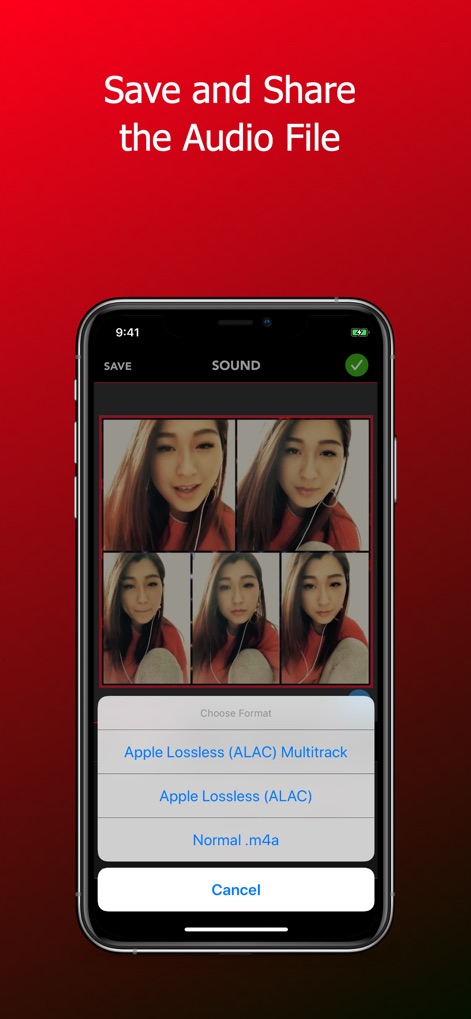 Acapella from PicPlayPost - The app provides versatile audio export functionalities, enabling users to save their creations in high-quality Apple Lossless (ALAC) format or the widely compatible .m4a file type.