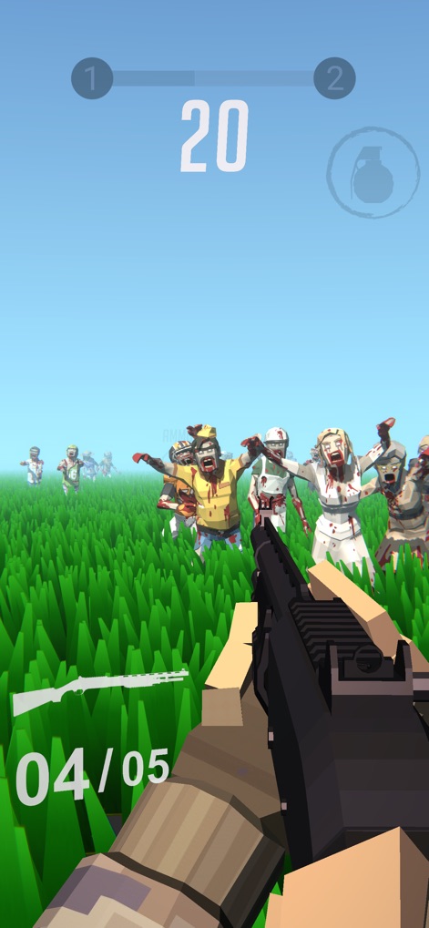 Zombie Royale - Observe the active grenade icon for special attacks and the critical ammo count indicating a need to reload.