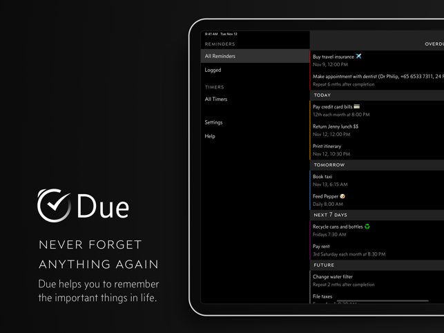 ‎Due - Reminders & Timers Screenshot