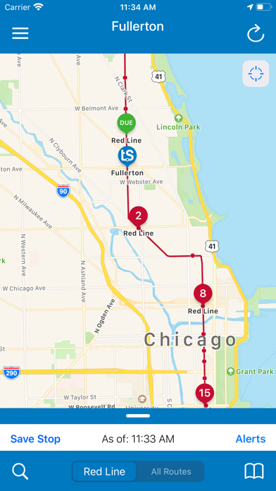 Transit Stop: CTA Tracker. Screenshot