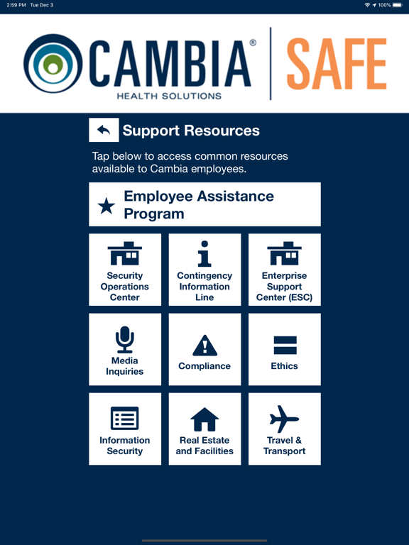 Cambia Safe iPad screenshot