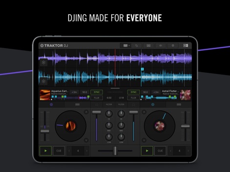 Traktor DJ 2 - L'application facilite le mixage avec des formes d'onde claires et des contrôles d'égalisation et de filtre accessibles.