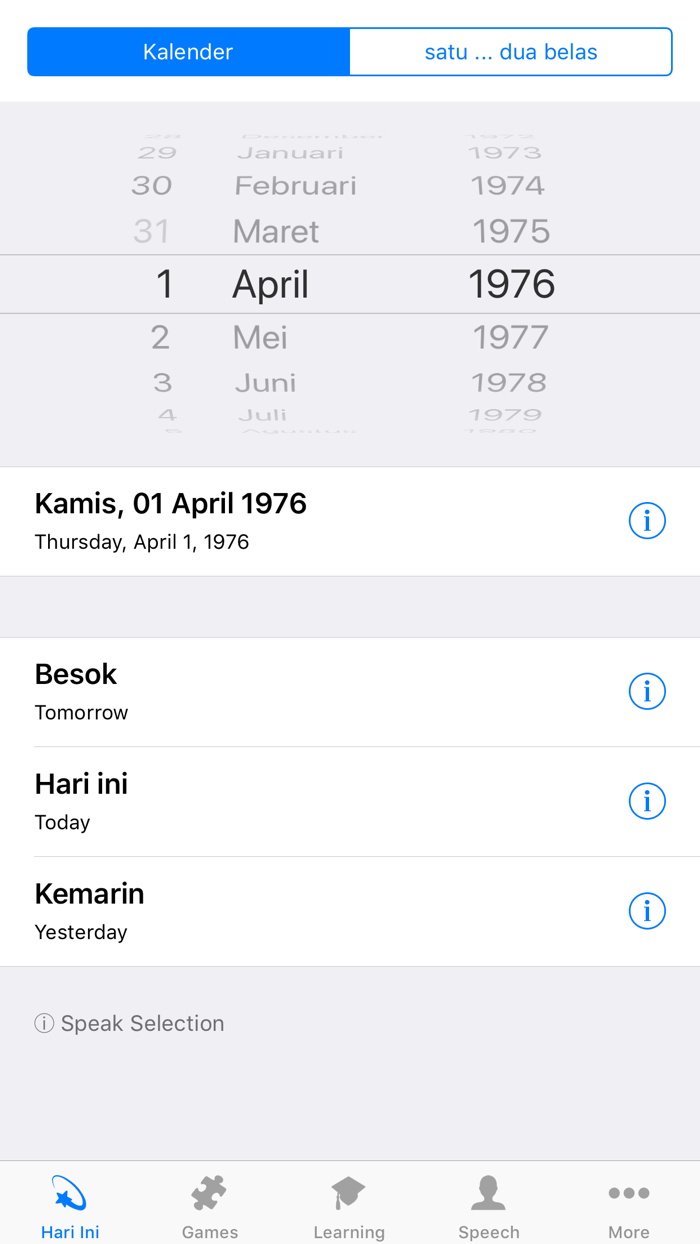 印度尼西亚文 今天 - 公历