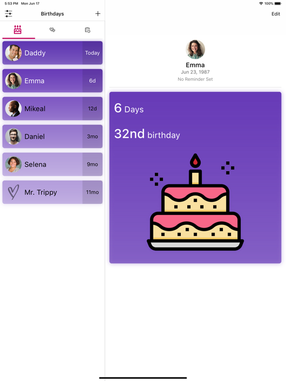 Birthdate - Beautiful Reminder iPad screenshot 6 - Entertainment app