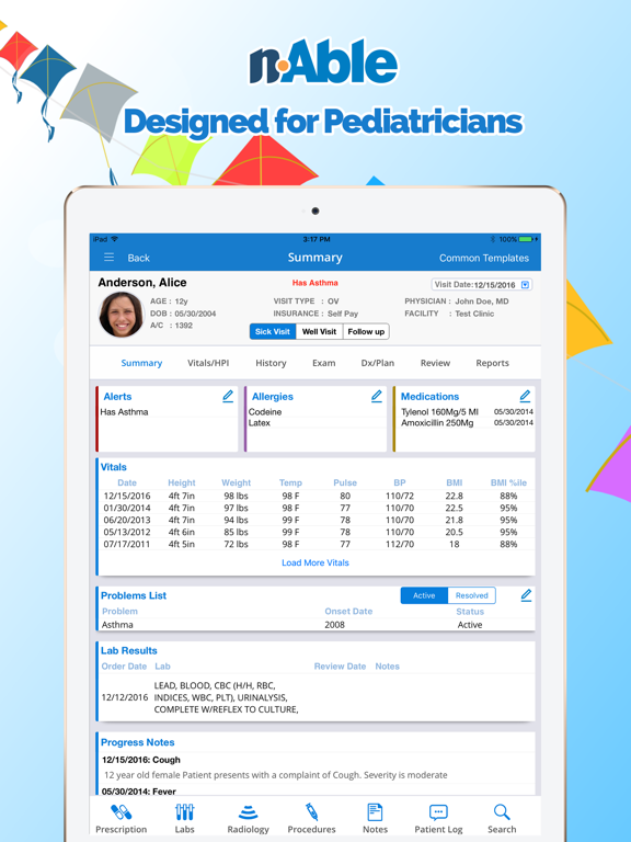 nAble Pediatric EMR app screenshot