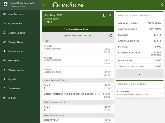 CedarStone Bank iPad screenshot 5 - Finance app