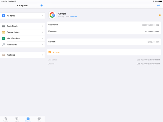Elpass iPad screenshot 4 - Productivity app