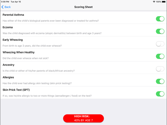 Pediatric Asthma Risk Score iPad screenshot 4 - Medical app