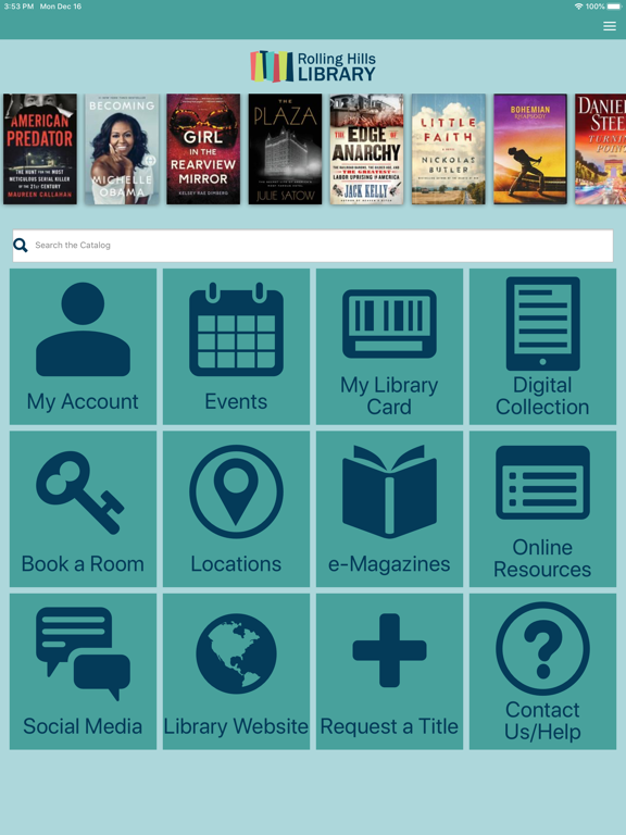 RollHillsLib iPad screenshot 1 - Book app