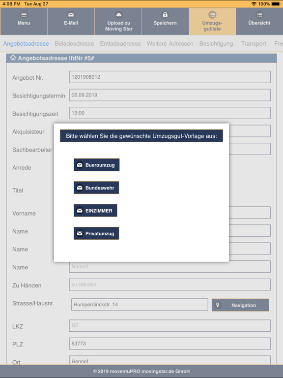 Screenshot #6 pour moventuPRO -Umzugsbesichtigung