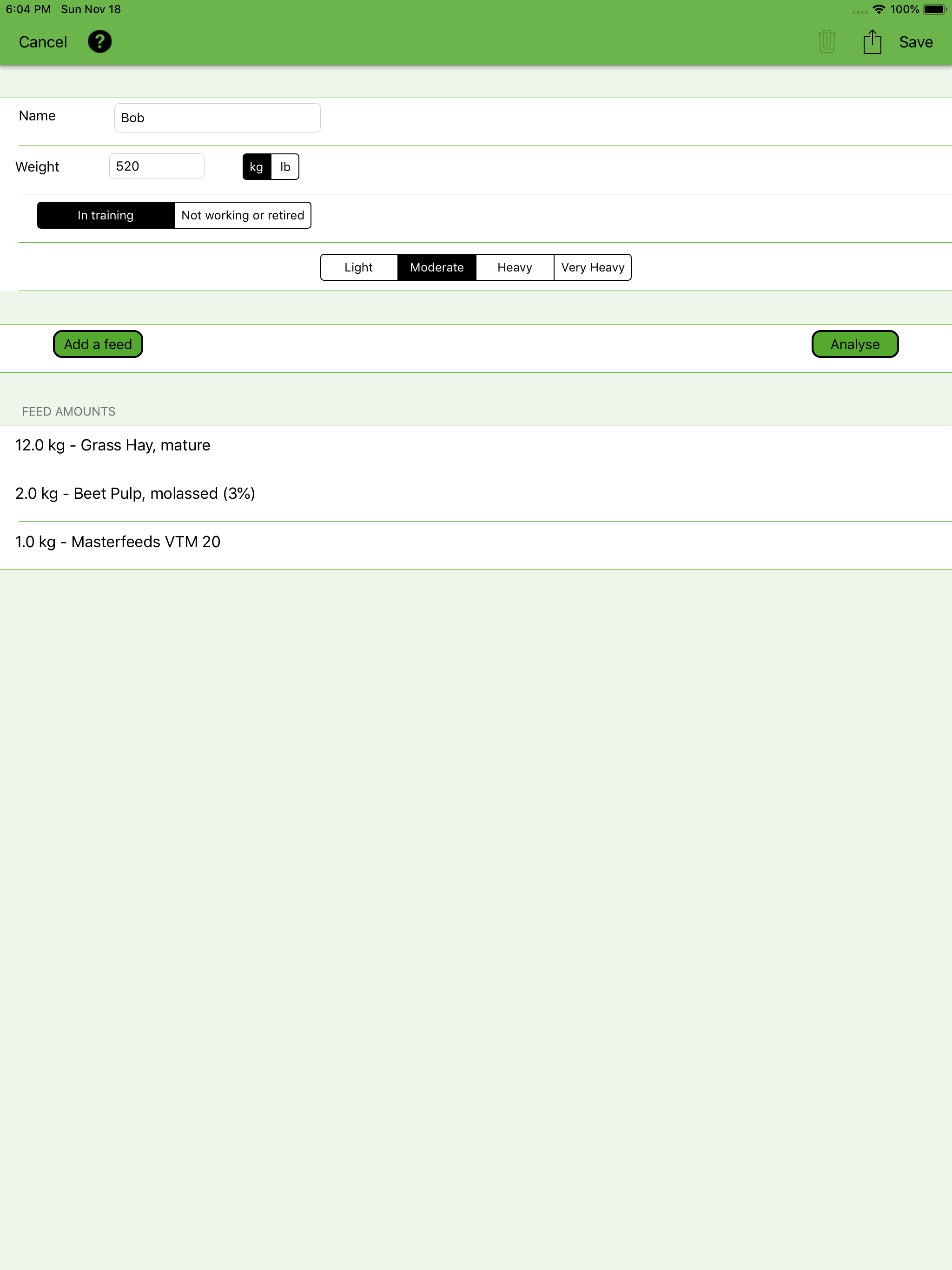 Equine Nutrition Calculator