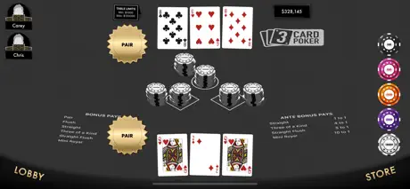 3 Card Poker Table Game