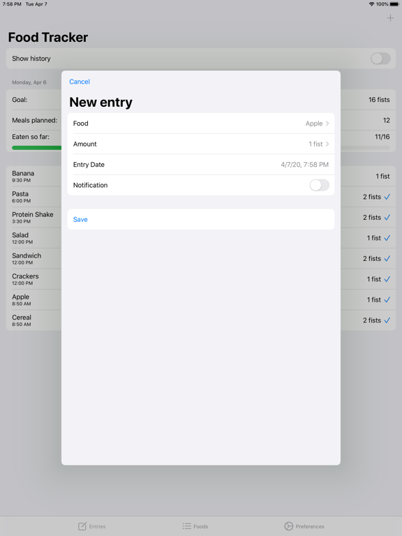 Screenshot #5 pour Fistful Food Tracker