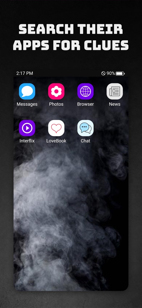 Peek a Phone - Users navigate a familiar smartphone home screen, exploring a suite of app icons such as "Messages" and "Photos" in their hunt for critical evidence.