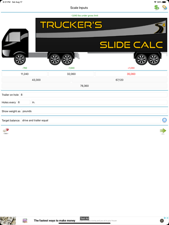 Trucker's Slide Calc iPad screenshot 2 - Utilities app