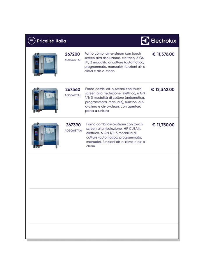 Electrolux Pro Price List