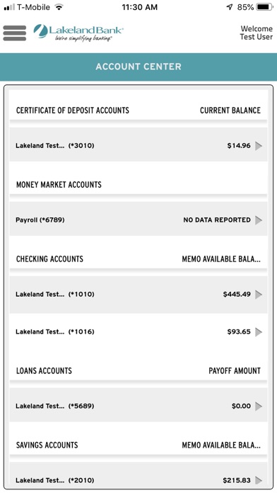 Lakeland Bank eTreasury Screenshot