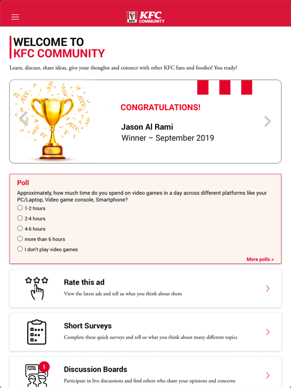KFC Community iPad screenshot 1 - Food & Drink app