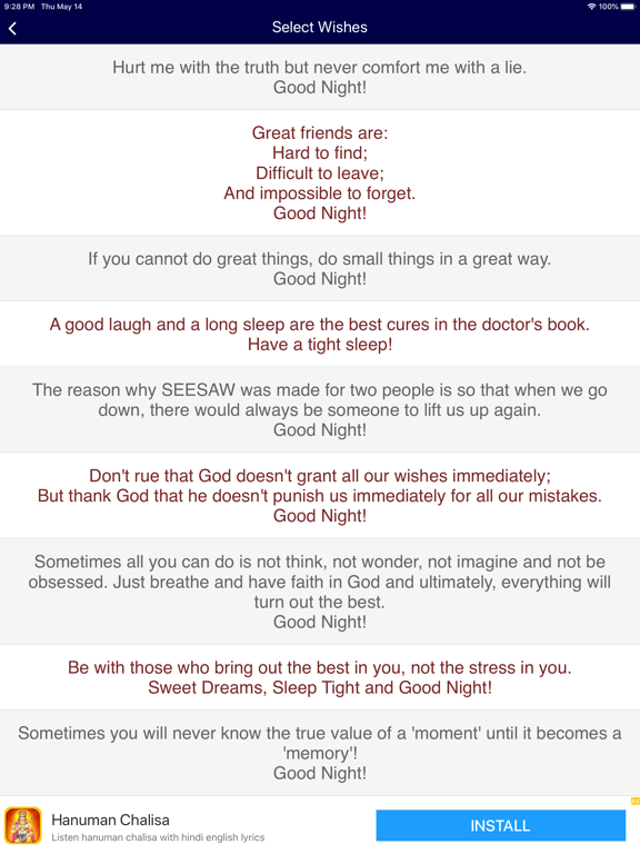 Good Night SMS iPad screenshot 6 - Lifestyle app