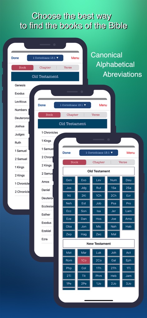 Bible KJV Strong's Concordance - Les lecteurs peuvent choisir parmi plusieurs modes de navigation, y compris canonique et alphabétique, pour trouver rapidement n'importe quel livre ou verset.