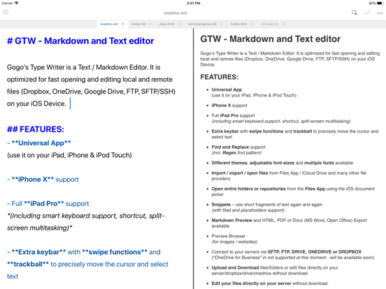 GTW - Markdown & Text Editor iPad app afbeelding 4