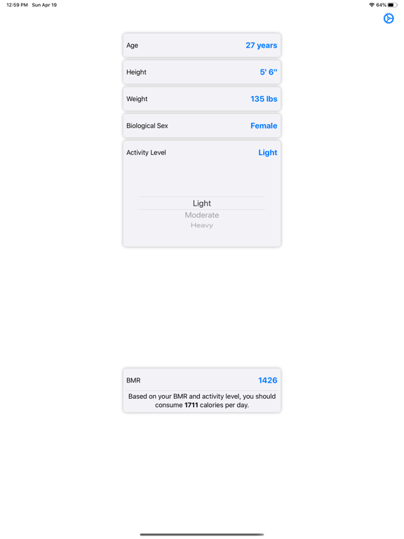 BMR Calculator iPad screenshot 2 - Health & Fitness app