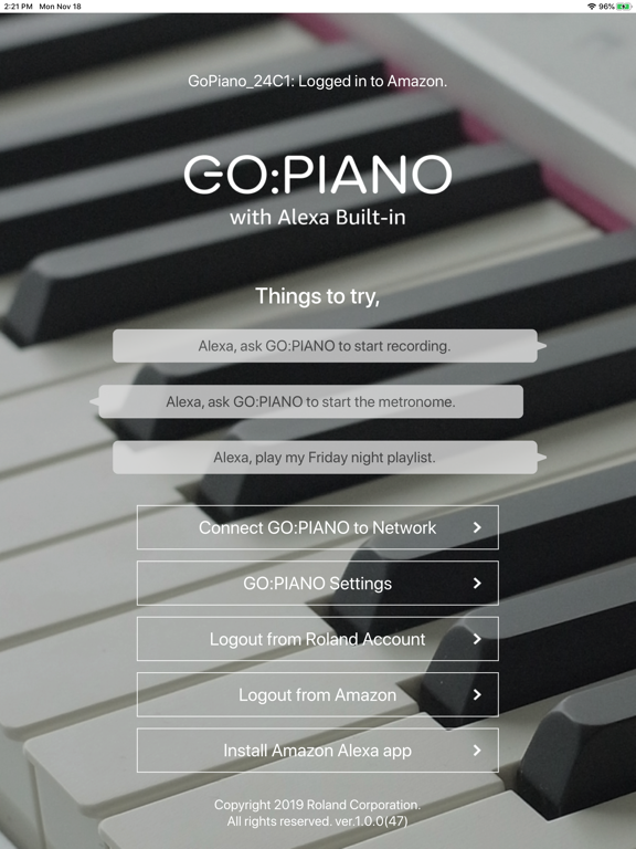 GO:PIANO Alexa Setup app screenshot 3