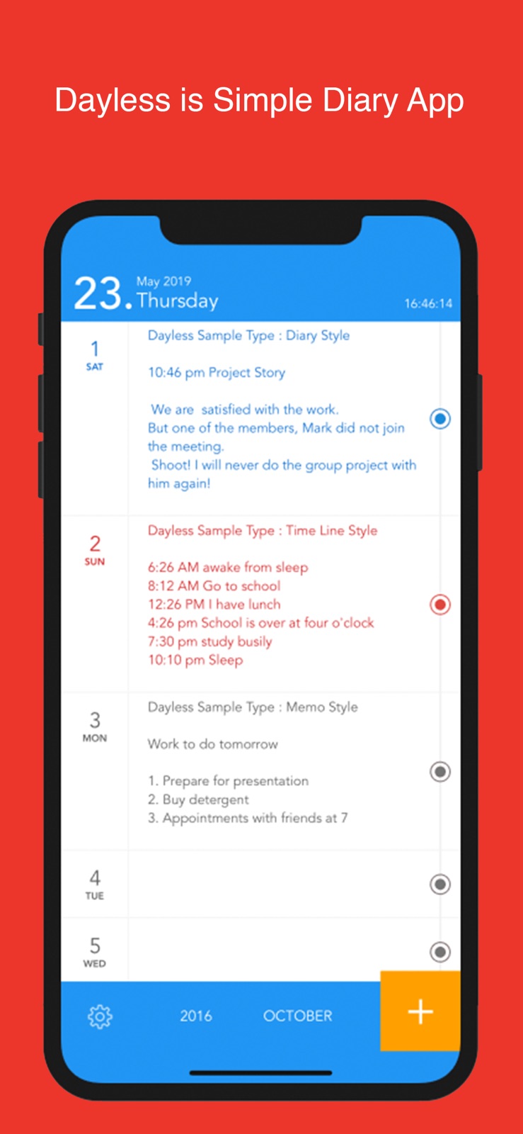 Dayless - Simple Diary App iphone screenshot 1