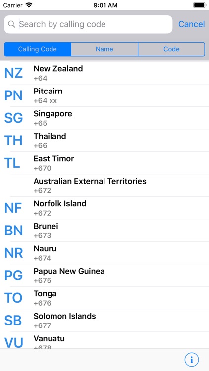 Country Code Directory