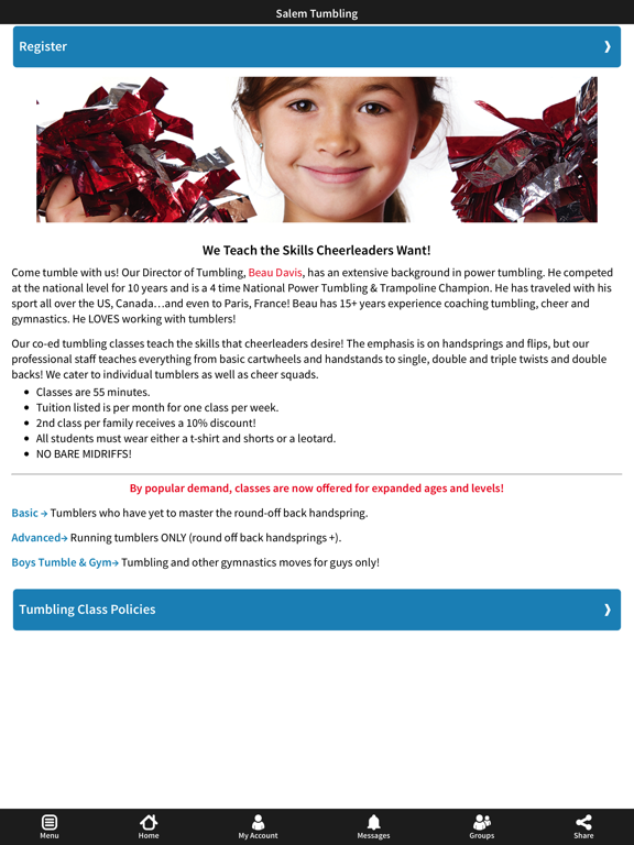 Salem Gymnastics & Swim iPad screenshot 3 - Lifestyle app