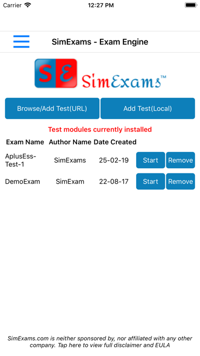 SimExam Exam Engine Screenshot