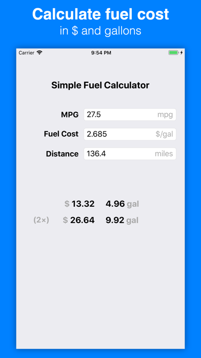 Simple Fuel Calculator (USA) Screenshot
