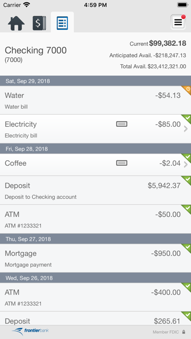 Frontier Business Banking Screenshot
