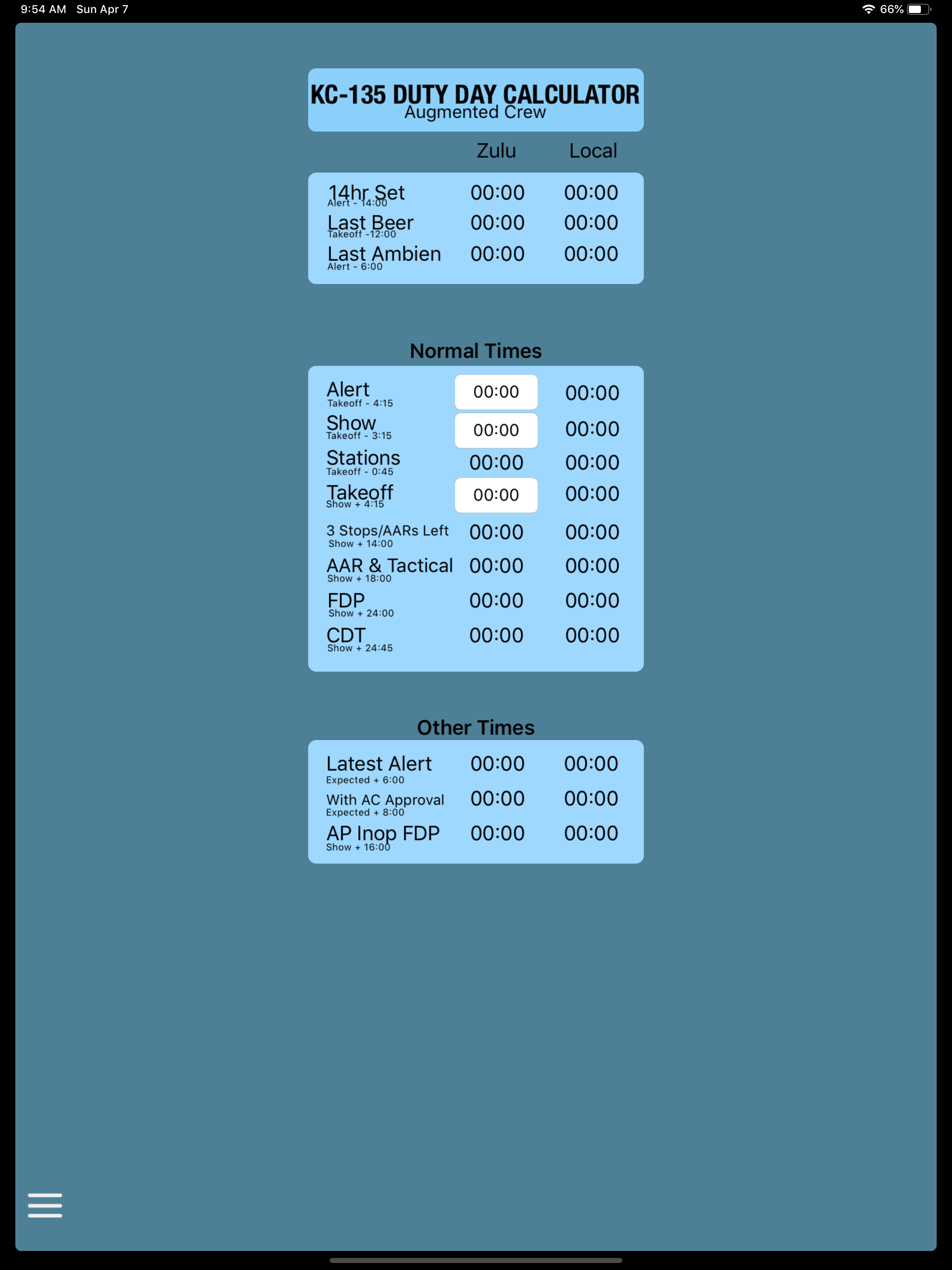 KC-135 Duty Day Calc