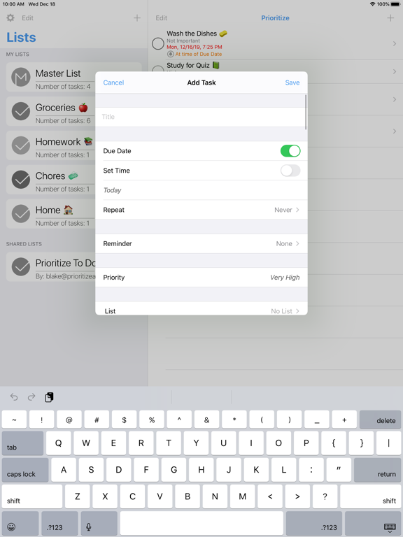 Prioritize: Organized To-Do iPad screenshot 4 - Productivity app