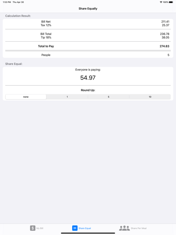 Tip and Split iPad screenshot 5 - Food & Drink app