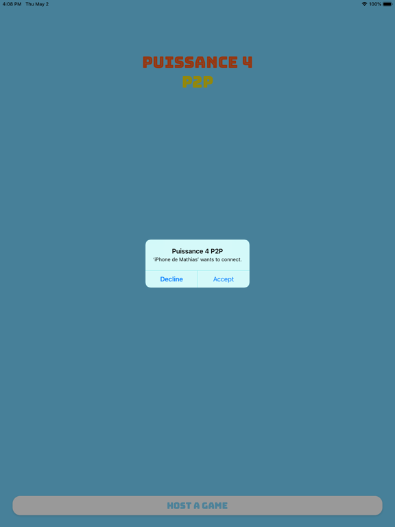 Puissance 4 P2P iPad screenshot