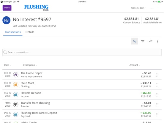 Flushing Bank Mobile Banking iPad screenshot 3 - Finance app