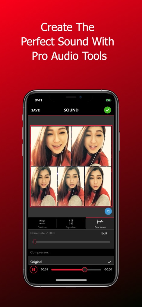 Acapella from PicPlayPost - The app offers robust sound editing features, allowing users to fine-tune their audio with a dedicated Equalizer and precise control over the Noise Gate parameter.
