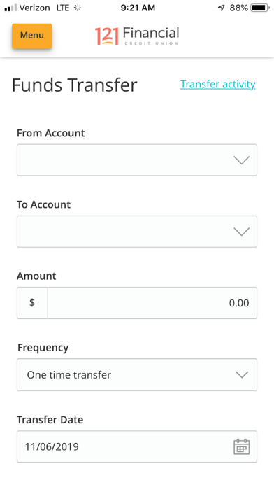 121 Financial Mobile Banking Screenshot