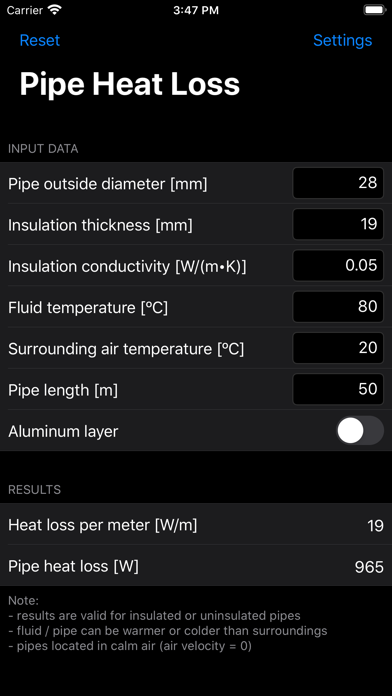 Pipe Heat Loss Screenshot