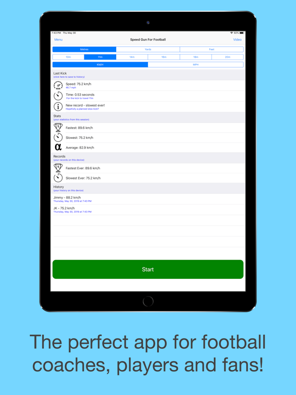 Speed Gun For Football iPad screenshot 4 - Sports app