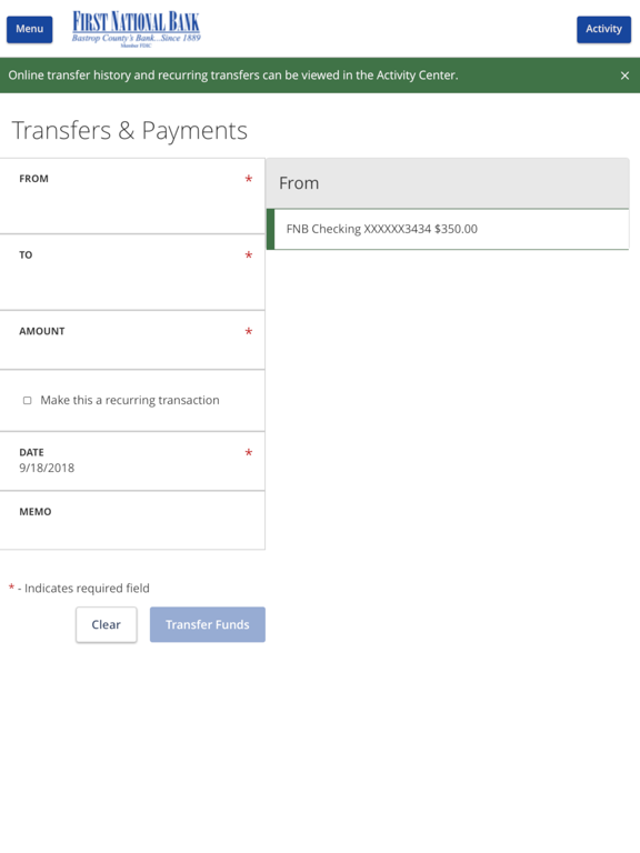 FIRST NATIONAL BANK OF BASTROP iPad screenshot 2 - Finance app
