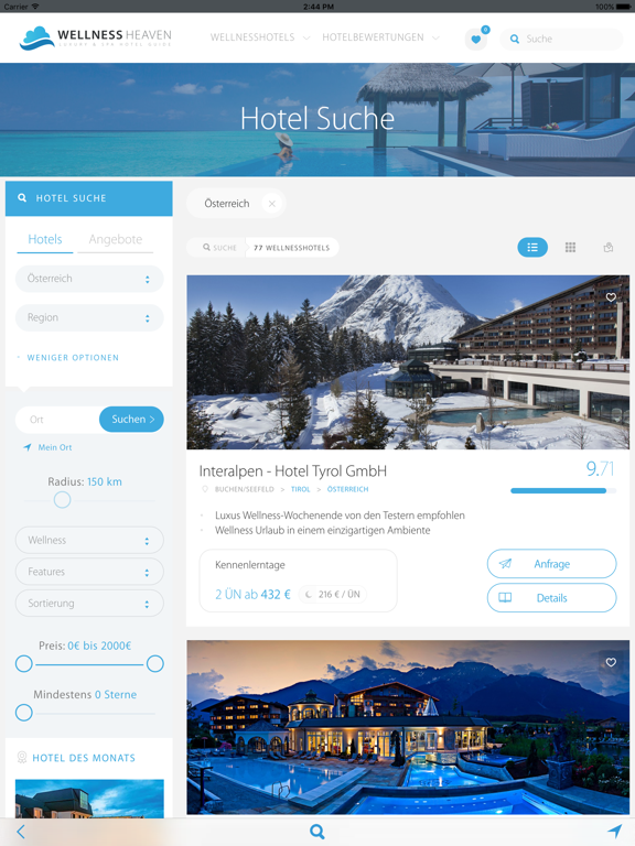 Wellness Heaven Wellnesshotels iPad screenshot 5 - Travel app