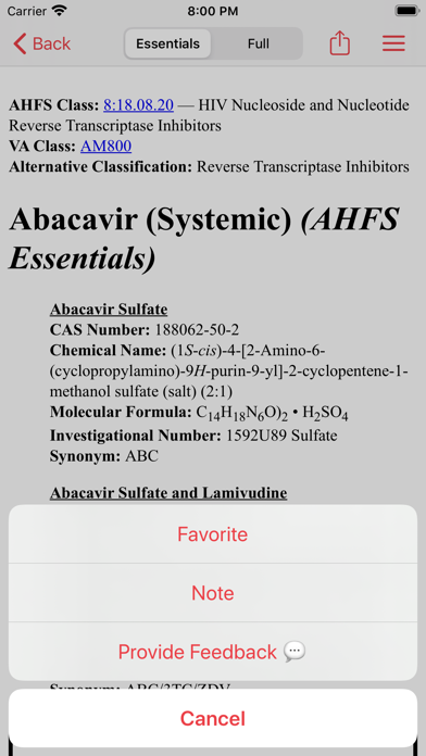 AHFS Clinical Drug Information Screenshot