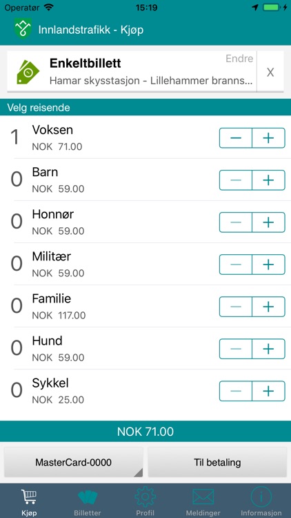 Innlandstrafikk Billett