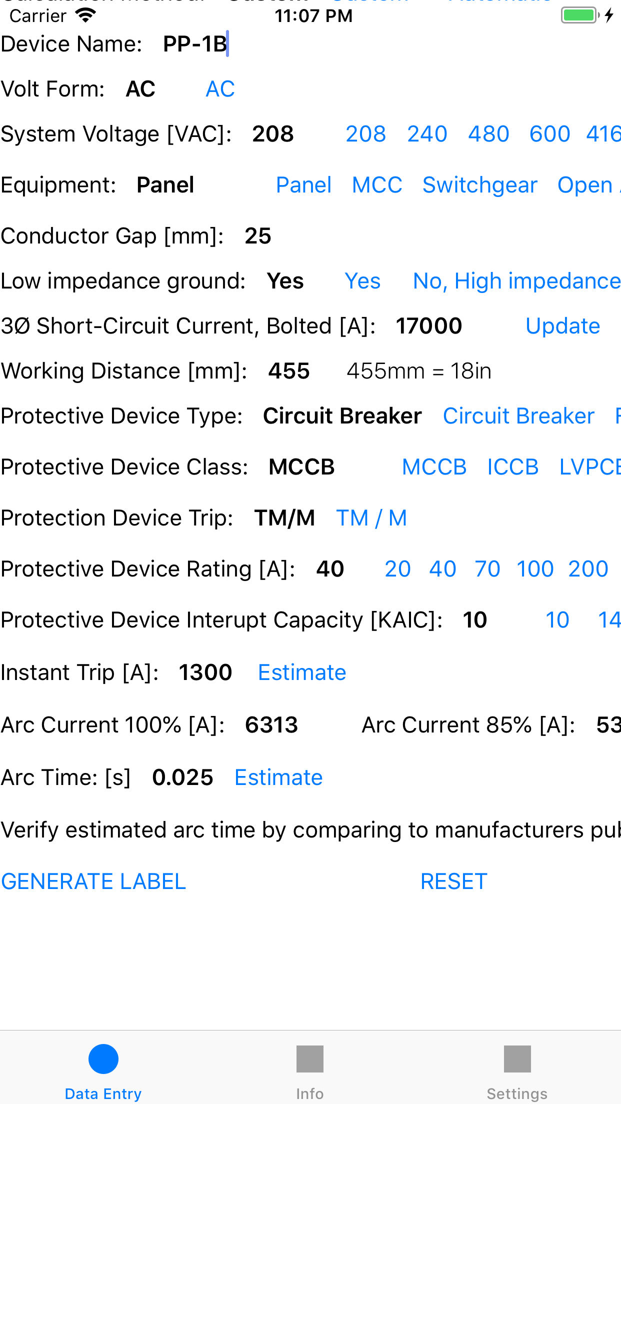 Arc Flash Label Calculator