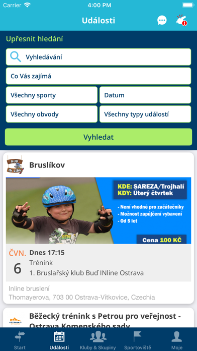 Sportuj v Ostravě: Týmy, Akce Screenshot